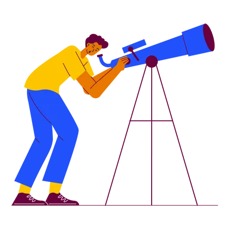 Man Looking through telescope  Illustration