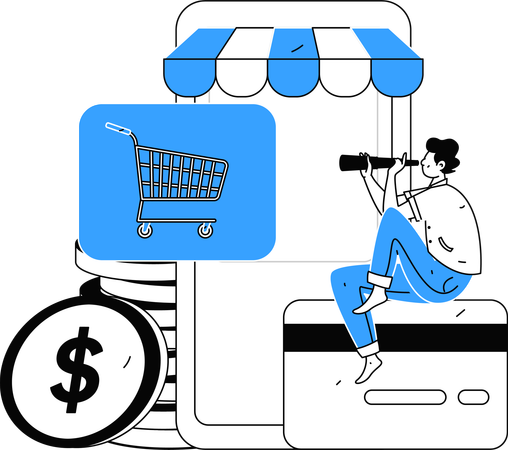 Man looking to spend money on shopping app  Illustration