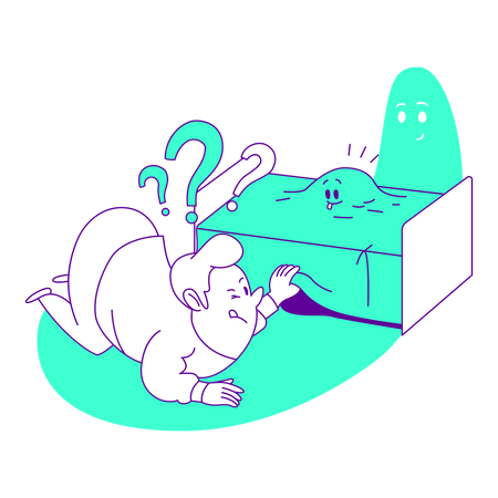 Man looking under the bed Illustration