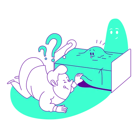 Man looking under the bed Illustration
