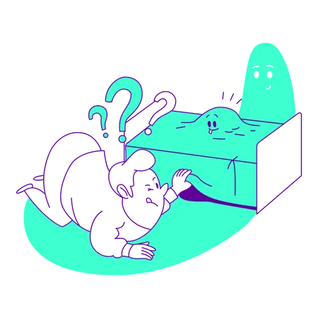 Man looking under the bed  Illustration