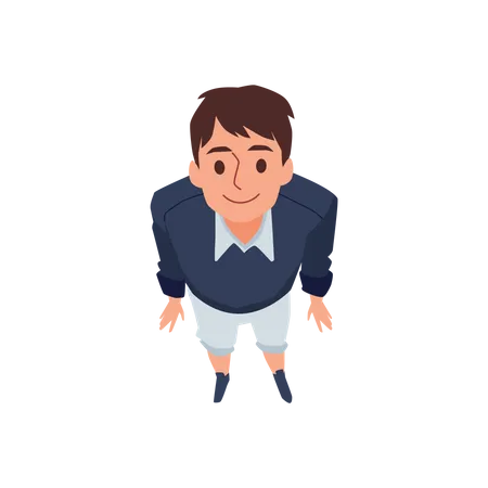 Top View Of Brunette Man Standing Looking Up Modern Young Man Or Student Cartoon Character Illustration
