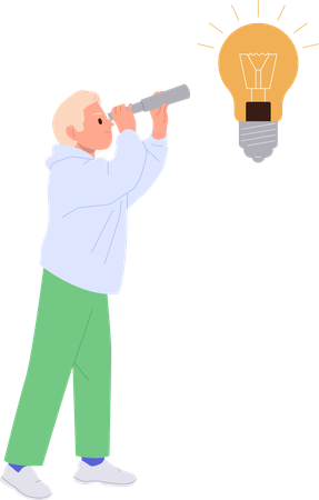 Man looking via binocular and finding creative idea  Illustration