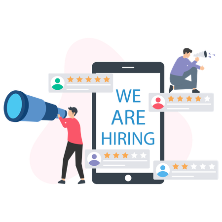 Man looking We Are Hiring using telescope  Illustration