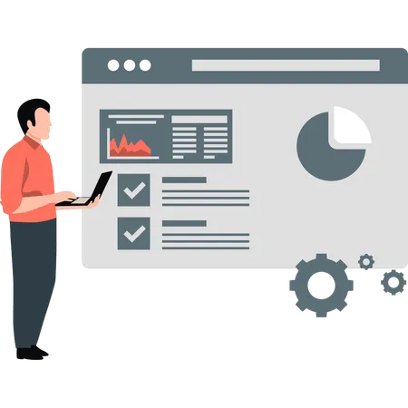 Man looking webpage pie chart piece  Illustration