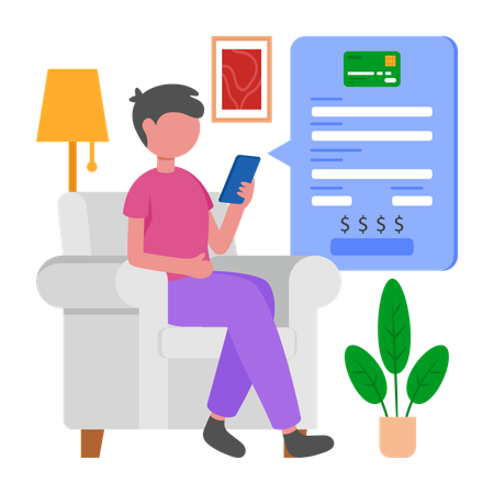 Man looks at Card Payment Information  Illustration