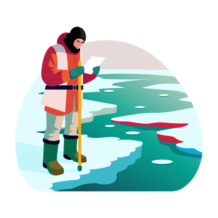 Man looks at Melting glacier  Illustration