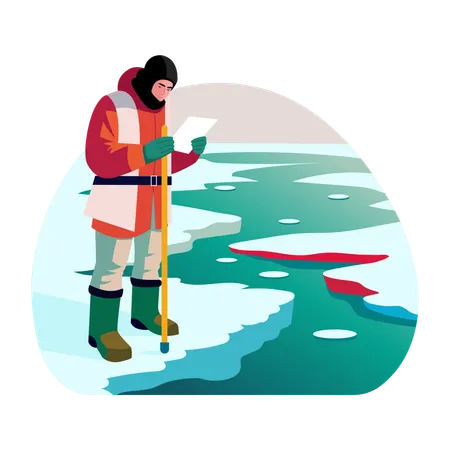 Man looks at Melting glacier  Illustration