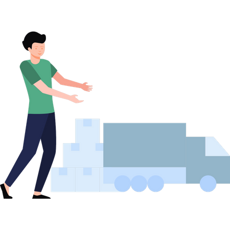 Man looks at shipping truck  Illustration