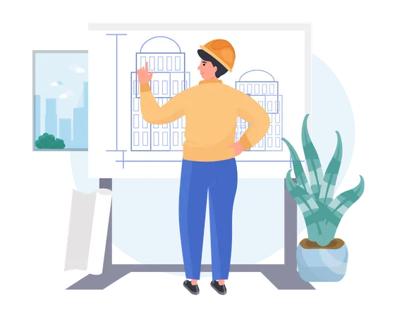 Man looks at the house plan  Illustration