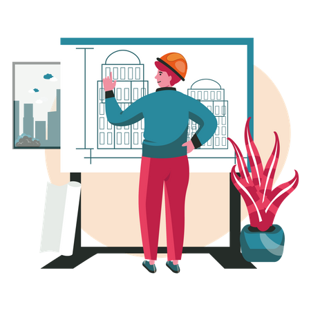 Man looks at the house plan  Illustration
