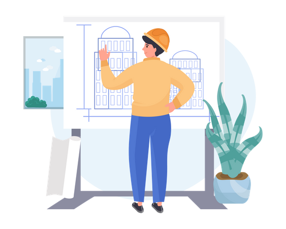 Man looks at the house plan  Illustration