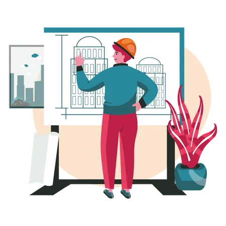 Man looks at the house plan  Illustration