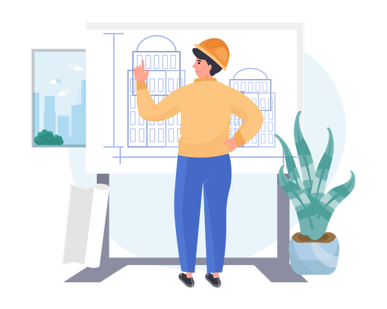 Man looks at the house plan  Illustration
