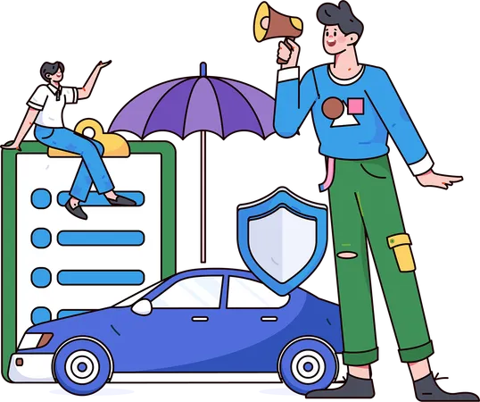 男性が自動車保険を探す  イラスト