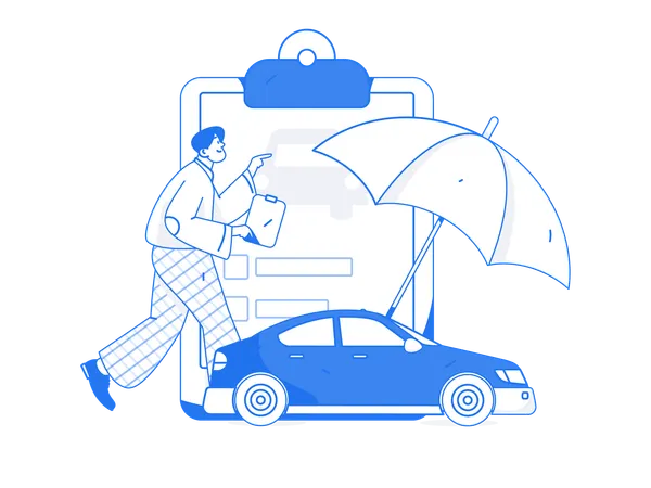 Man looks for car insurance agreement  Illustration
