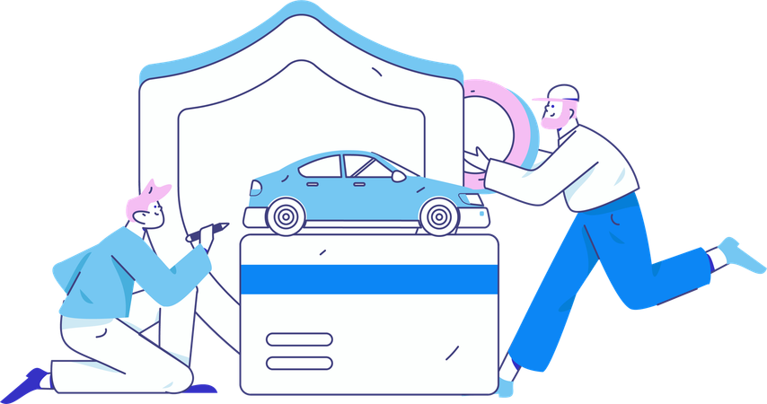 Man looks for car insurance agreement  Illustration