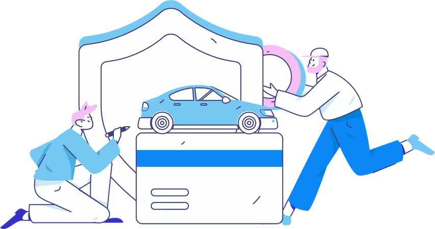 Man looks for car insurance agreement  Illustration