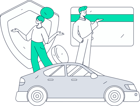 Man looks for car insurance agreement  Illustration