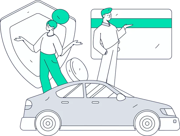 Man looks for car insurance agreement  Illustration