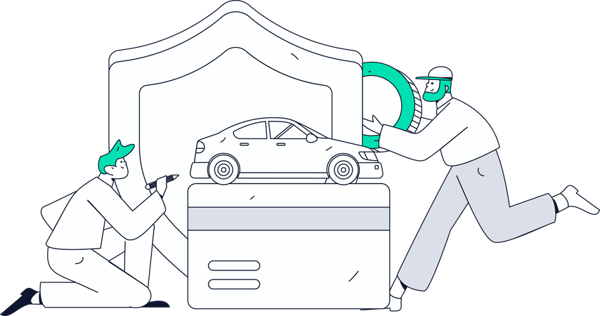 Man looks for car insurance agreement  Illustration