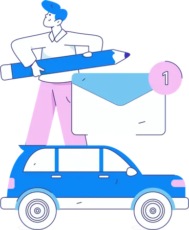 Man looks for car insurance  Illustration