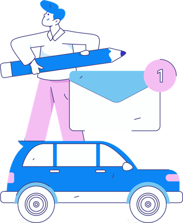 Man looks for car insurance  Illustration