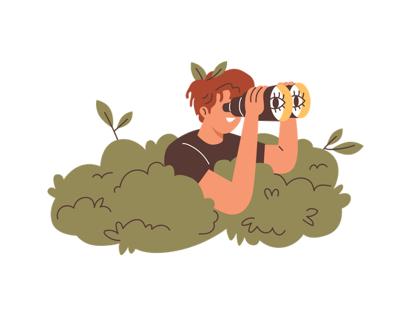 男は双眼鏡を覗く  イラスト