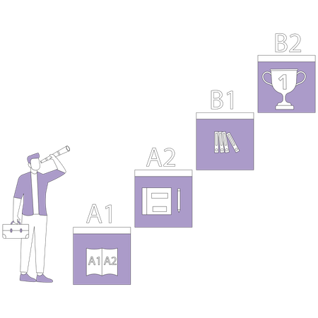 Man looks through binoculars at the trophy  Illustration