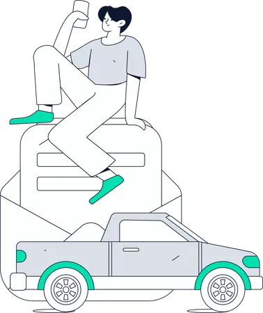 Man looks up for car papers  Illustration