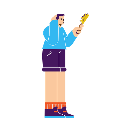 Man losing hair while looking at comb  Illustration