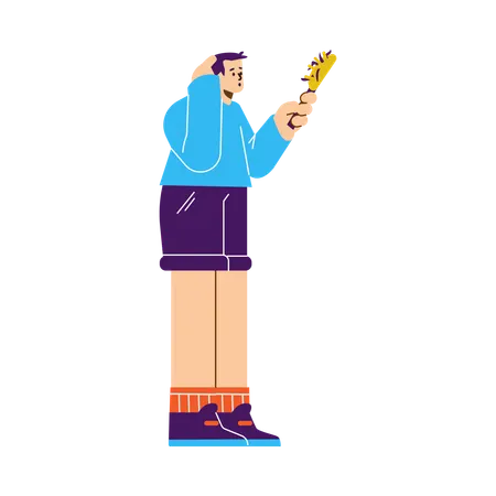 Man losing hair while looking at comb  Illustration