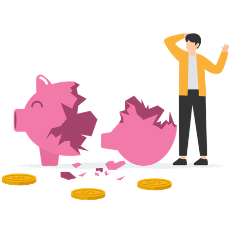 Man Losing Savings Funds From Piggy Svaings  Illustration