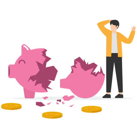 Man Losing Savings Funds From Piggy Svaings  Illustration