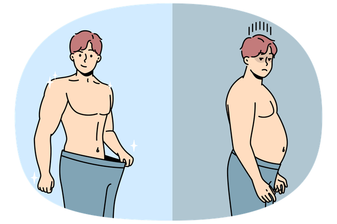 남자가 체중을 줄였다  일러스트레이션