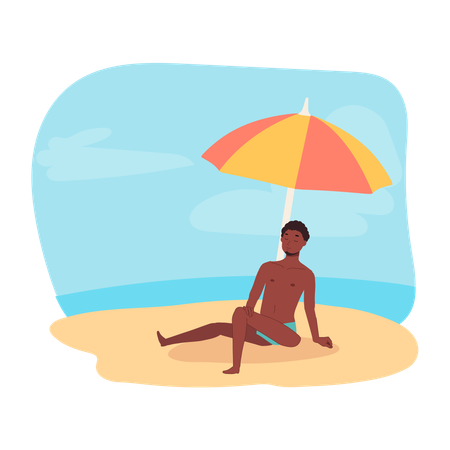 Man Lounging on Beach  Illustration