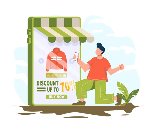 Men Love To Get Discounts On Online Shopping Vector Illustration Illustration
