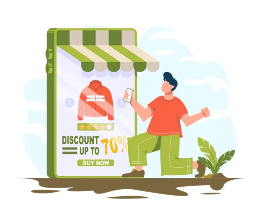 Man love to get discounts on online shopping  Illustration