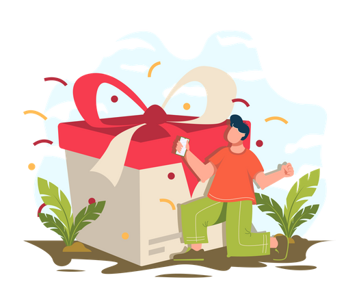 Man love to get gift on online shopping  Illustration