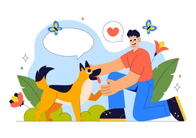 Man loves dog adopted from Pet Adoption Agency  Illustration