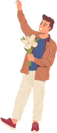 Man loves flower bouquet  Illustration