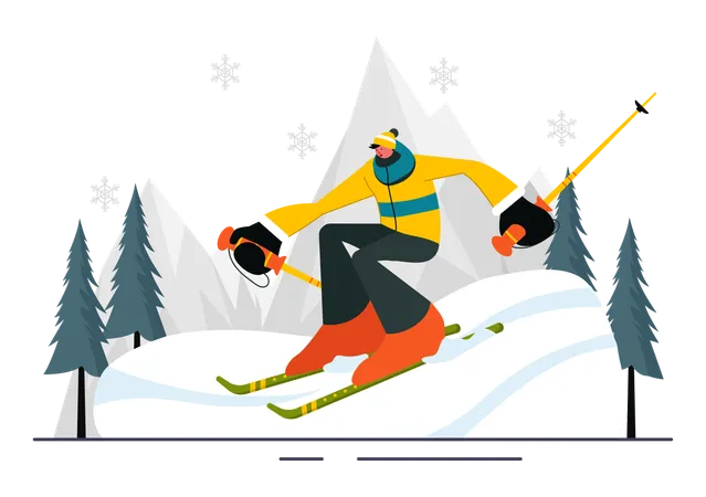 Man loves to do skiing on hilly mountains  Illustration