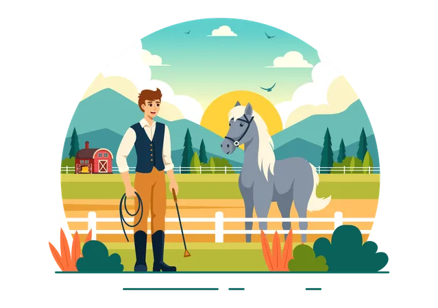 Man loves to ride horse  Illustration