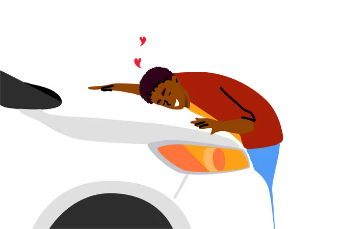 Man loving brand new car  Illustration