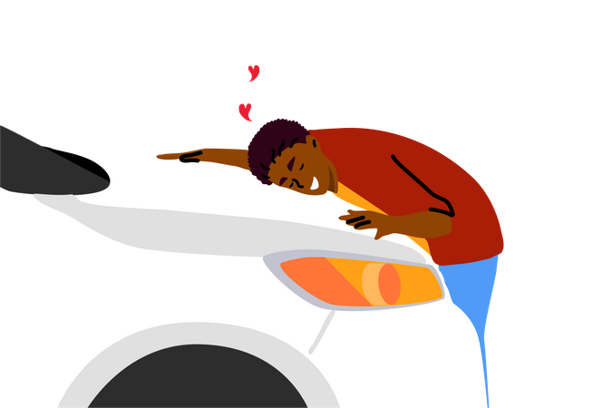 Man loving brand new car  Illustration