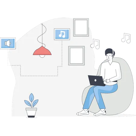 Man ltening music while sleeping  Illustration