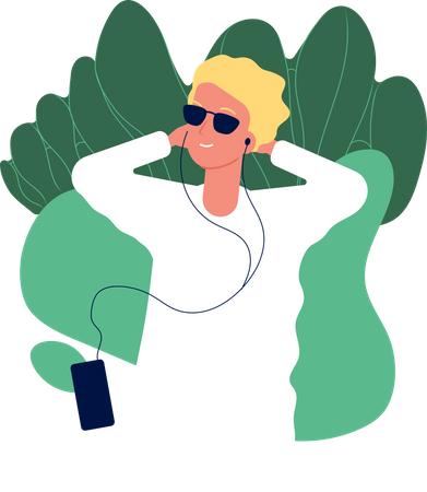 Man lying on floor and listening song  Illustration