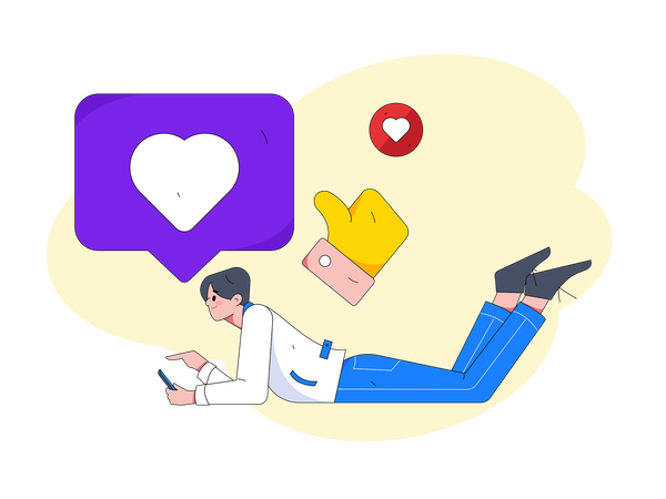 Man lying on floor and using social media  Illustration