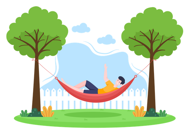 Man lying on hammock at park and relaxing Illustration