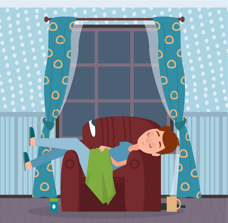 Man lying on sofa at home  Illustration